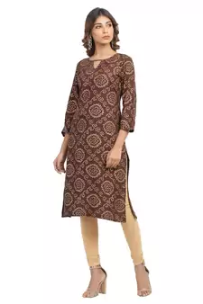 Brown printed cotton cotton-kurtis