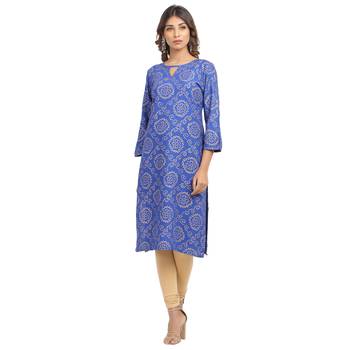Blue printed cotton cotton-kurtis 1