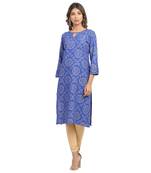 Blue printed cotton cotton-kurtis
