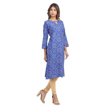 Blue printed cotton cotton-kurtis 3
