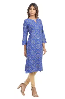 Blue printed cotton cotton-kurtis