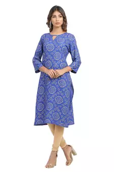 Blue printed cotton cotton-kurtis