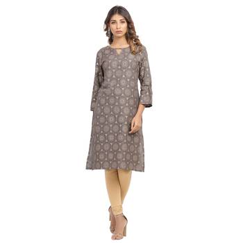 Brown printed cotton cotton-kurtis 1