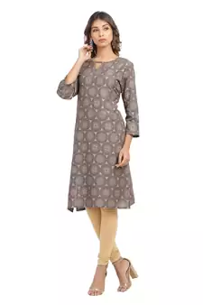 Brown printed cotton cotton-kurtis