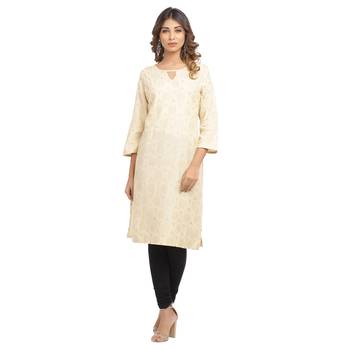 Beige printed cotton cotton-kurtis 1