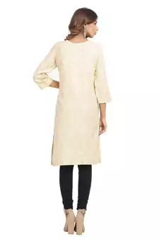 Beige printed cotton cotton-kurtis