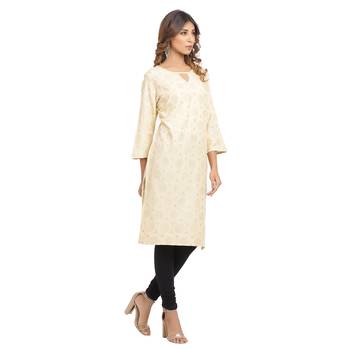 Beige printed cotton cotton-kurtis 3