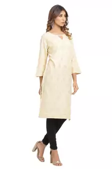 Beige printed cotton cotton-kurtis
