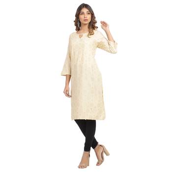 Beige printed cotton cotton-kurtis 4