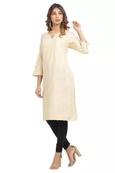 Beige printed cotton cotton-kurtis