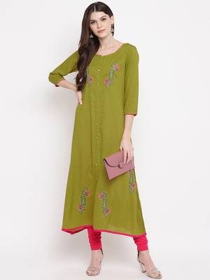 Green embroidered cotton kurtis 1