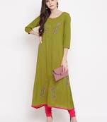 Green embroidered cotton kurtis