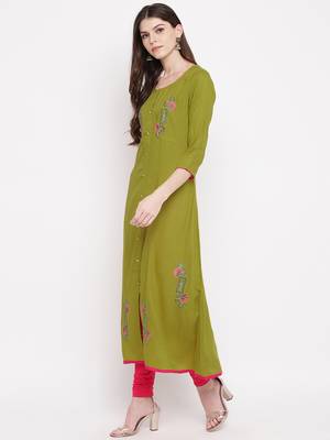 Green embroidered cotton kurtis 3