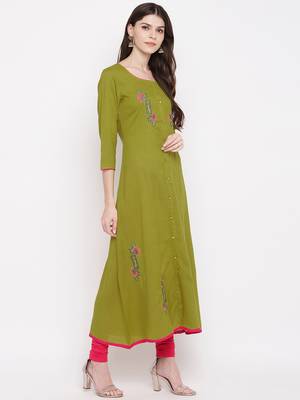 Green embroidered cotton kurtis 4