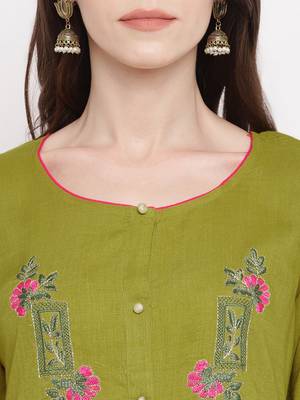 Green embroidered cotton kurtis 5