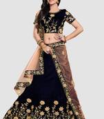 Blue embroidered
 velvet semi stitched lehenga