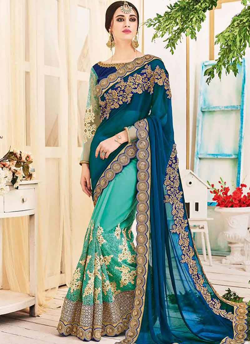 Women's Georgette Multicolored Embellished Designer Saree With Blouse Piece