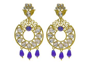 Kundan Stone Floral Blue Beads Earrings 1