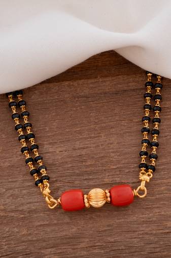 Black crystal mangalsutra MEDIUM length with GSB vati one gram gold