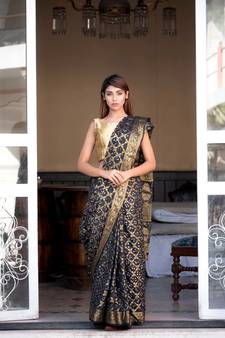 Black art silk zari saree with border