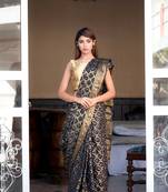 Black art silk zari saree with border