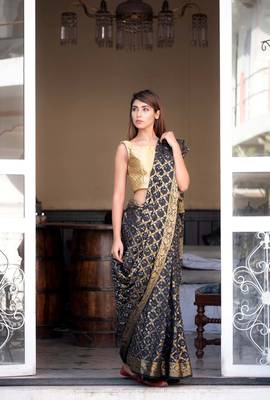 Black art silk zari saree with border 2