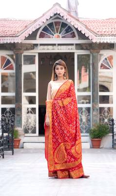 Dark red (maroon) art silk saree with zari weaves and heavy pallu 1