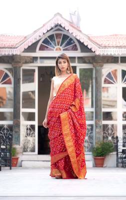 Dark red (maroon) art silk saree with zari weaves and heavy pallu 4