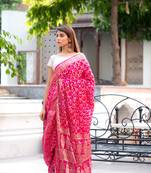 Magenta  Bandhani art silk saree with silver blouse