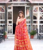 Red art silk checked saree with zari waeves and heavy pallu