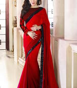 Red Plain  Georgette designer saree with blouse