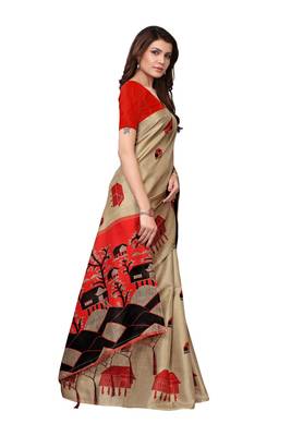 Chiku printed khadi saree with blouse 3