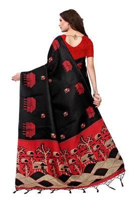Black printed khadi saree with blouse 4