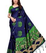 Navy blue printed khadi saree with blouse