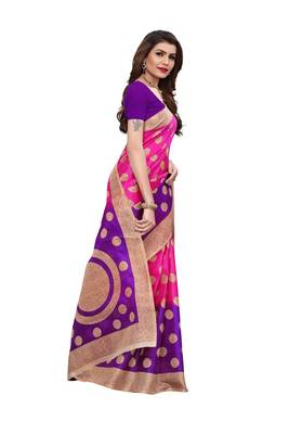 Pink printed khadi saree with blouse 3