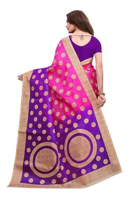 Pink printed khadi saree with blouse 4
