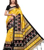 Yellow printed khadi saree with blouse
