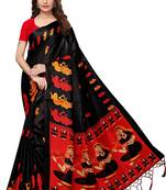 Black printed khadi saree with blouse