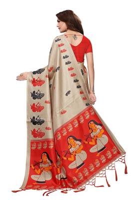 Chiku printed khadi saree with blouse 4