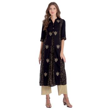 Black embroidered rayon kurti 1