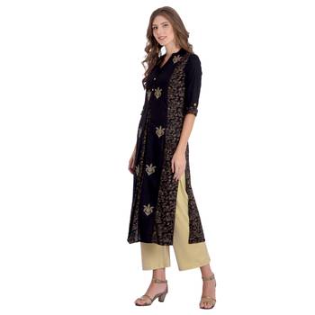 Black embroidered rayon kurti 3