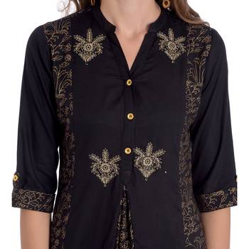 Black embroidered rayon kurti 5