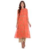 Red printed chanderi kurti