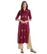 Wine embroidered rayon kurti