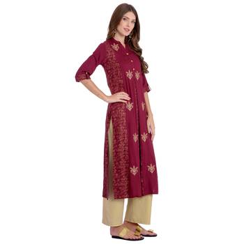 Wine embroidered rayon kurti 2