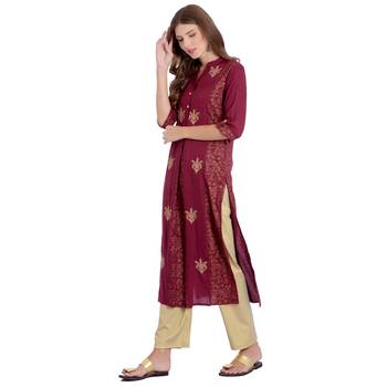 Wine embroidered rayon kurti 3