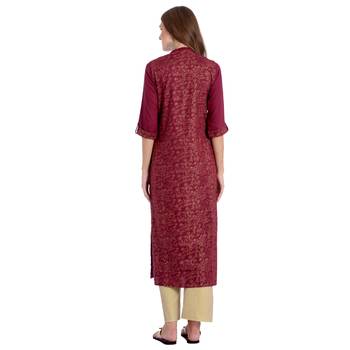 Wine embroidered rayon kurti 4