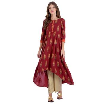 Red printed rayon kurti 1