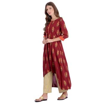 Red printed rayon kurti 3