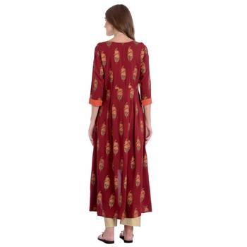 Red printed rayon kurti 4